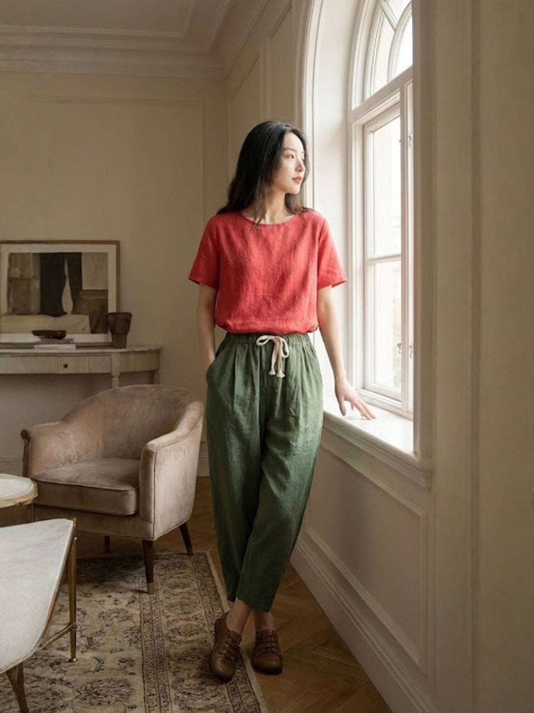 Women's Casual Drawstring Straight-Leg Casual Pants