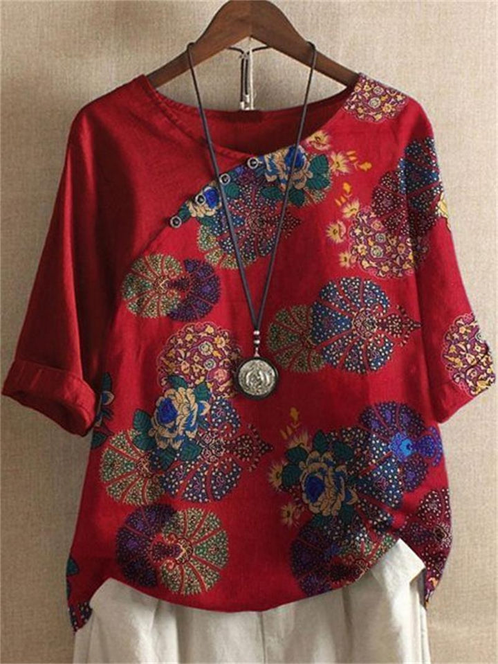 Women's Short Sleeve Button Down Floral Blouse