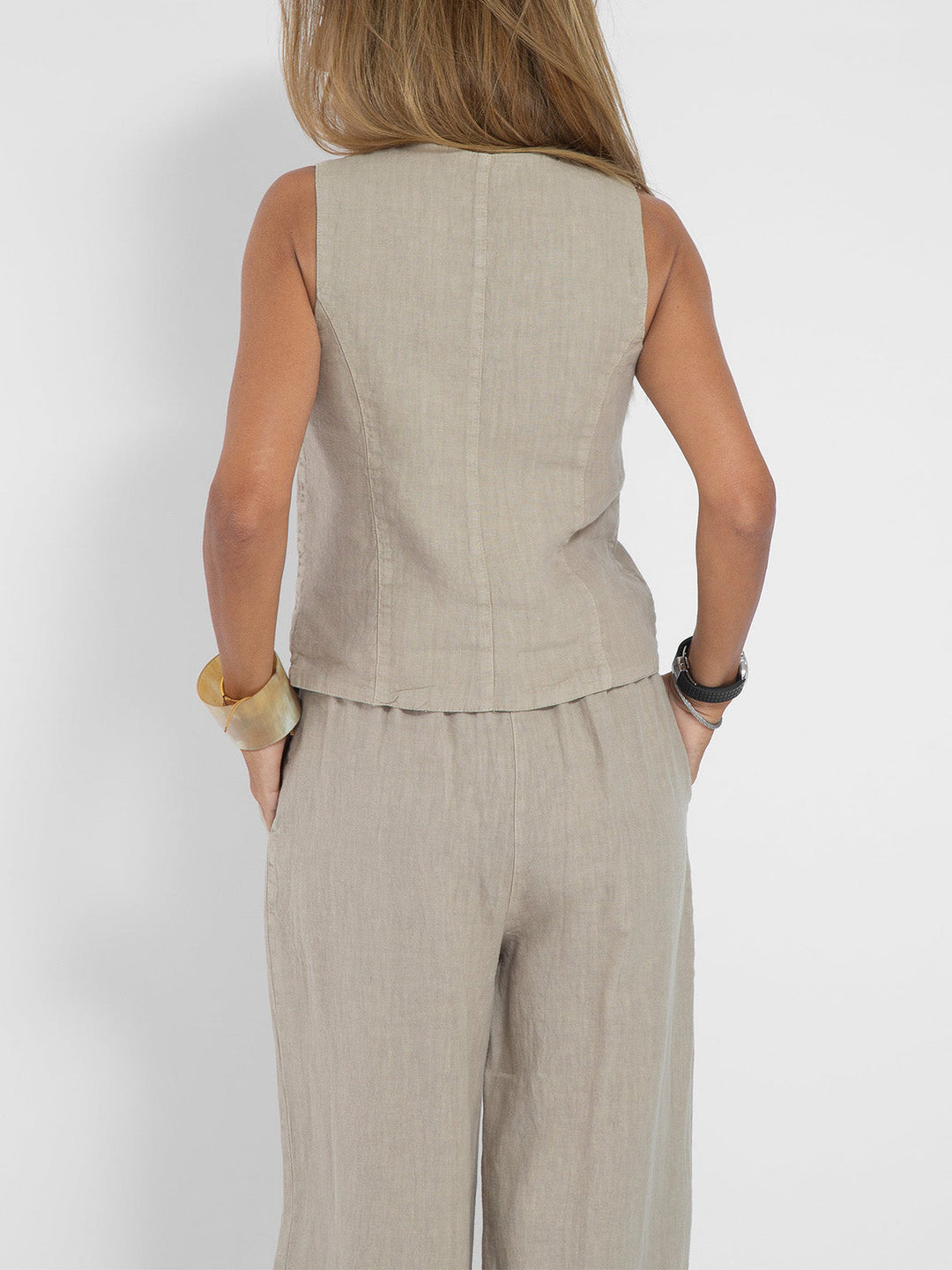Women's Buttoned Vest & Wide-Leg Trousers Set