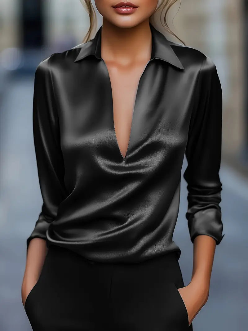 Women's Premium V-Neck Satin Blouse