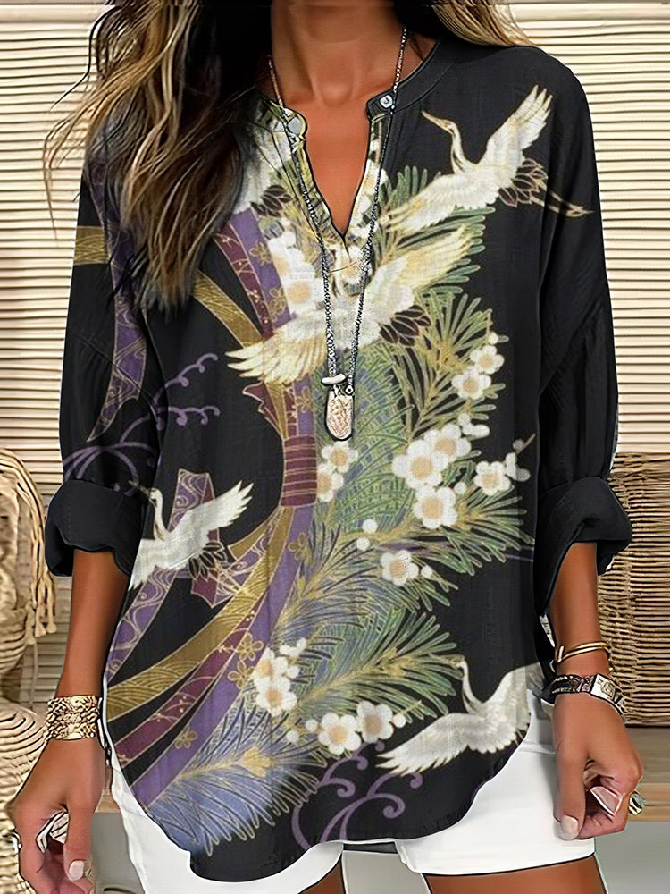 Women's Chic Flight Print Blouse