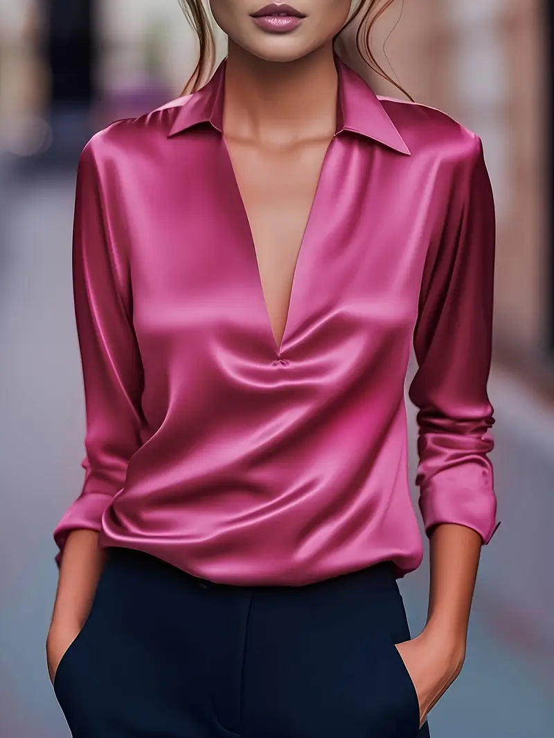 Women's Premium V-Neck Satin Blouse