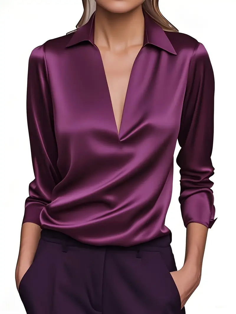 Women's Premium V-Neck Satin Blouse
