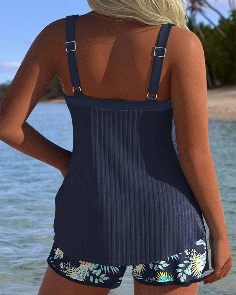 Women's Striped Tankini with Two-Piece Beach Shorts