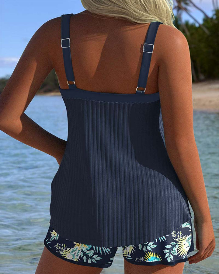 Women's Striped Tankini with Two-Piece Beach Shorts