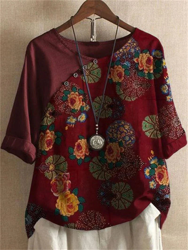 Women's Short Sleeve Button Down Floral Blouse