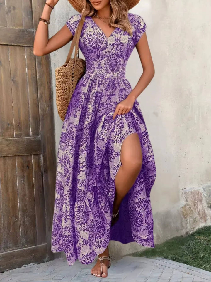 Women's Smocked Boho Print Tiered Maxi Dress