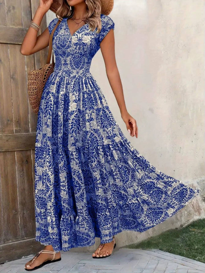 Women's Smocked Boho Print Tiered Maxi Dress