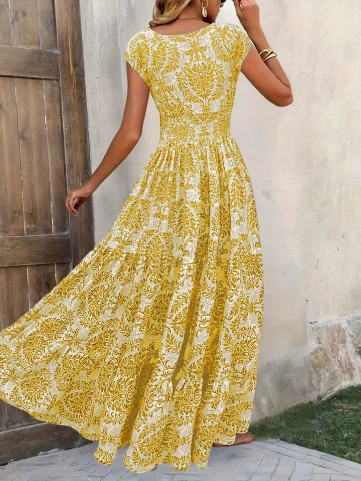 Women's Smocked Boho Print Tiered Maxi Dress