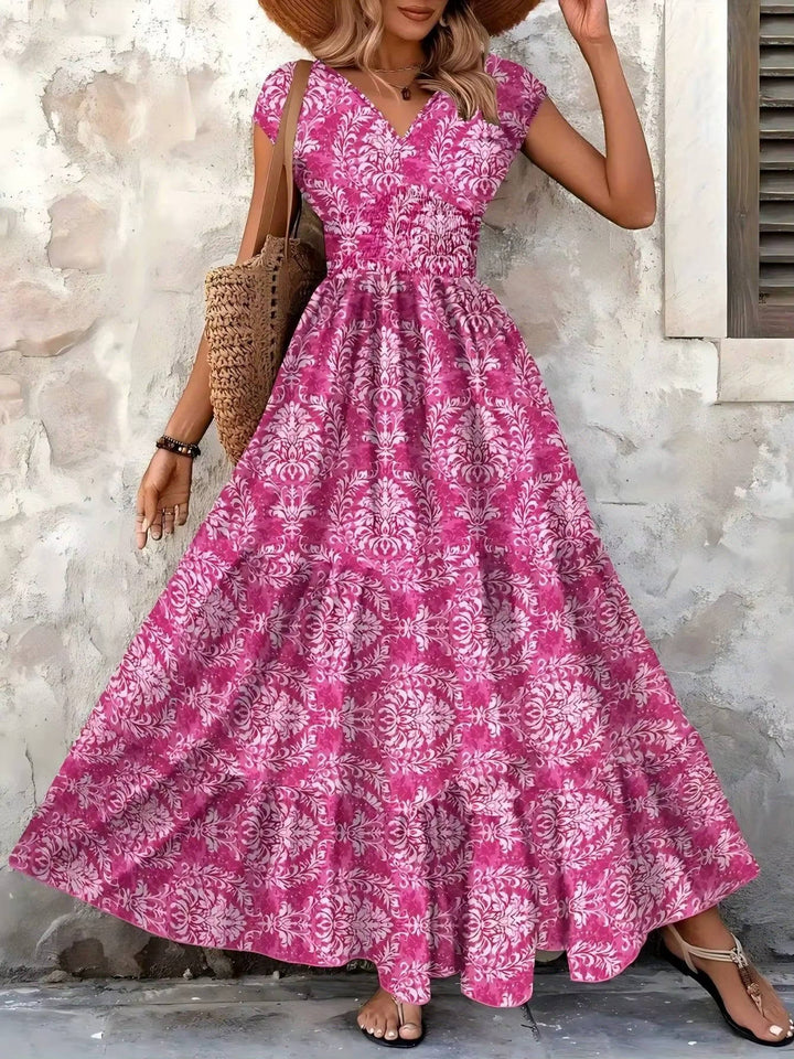 Women's Smocked Boho Print Tiered Maxi Dress