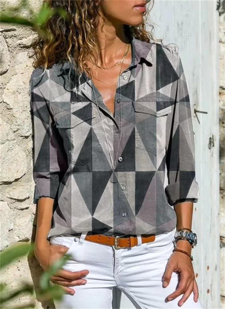 Women's Printed Long Sleeve Button Down Casual Blouse