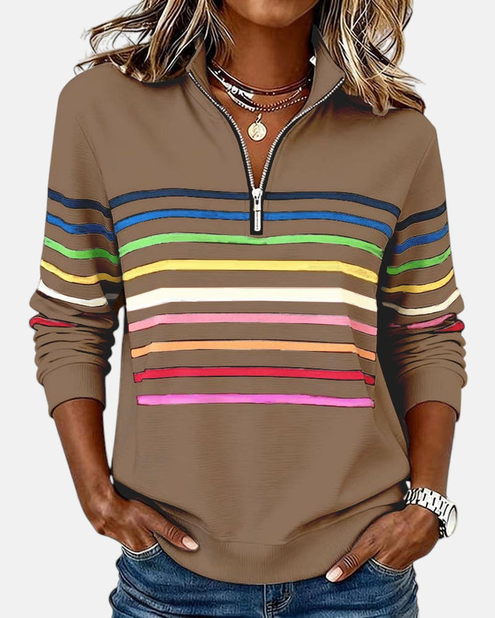 Women's Rainbow Striped Zip Sweatshirt