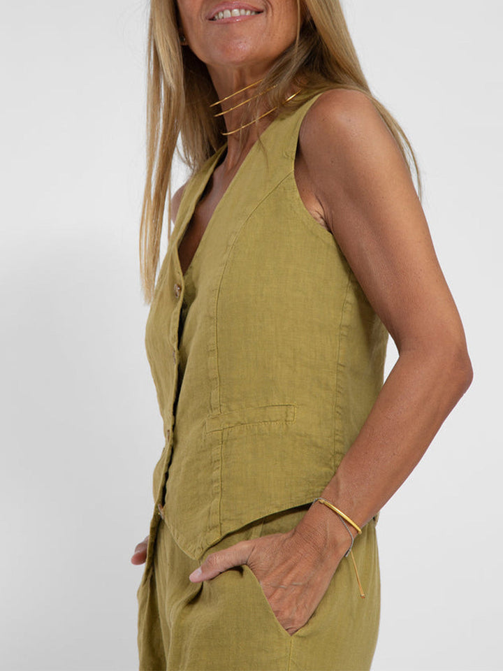 Women's Buttoned Vest & Wide-Leg Trousers Set