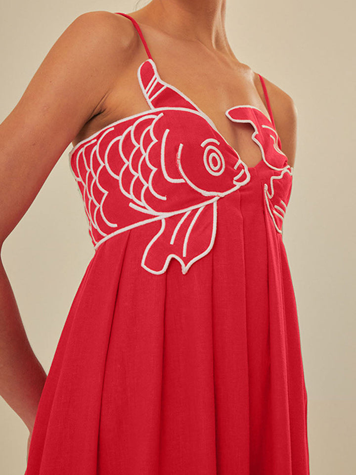 Women's Embroidered Spaghetti Strap Maxi Shift Dress
