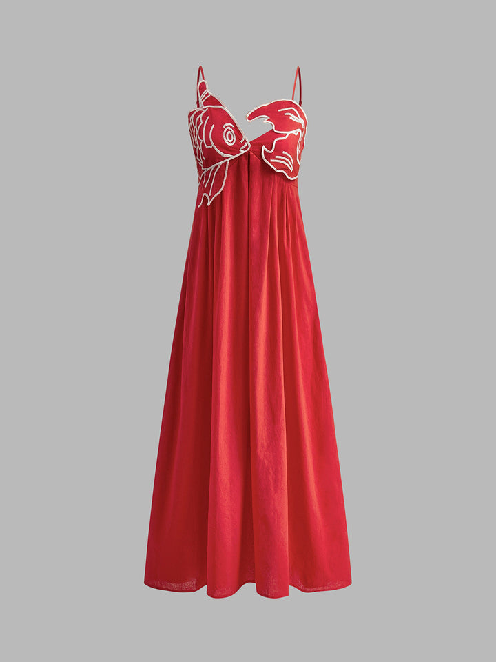 Women's Embroidered Spaghetti Strap Maxi Shift Dress