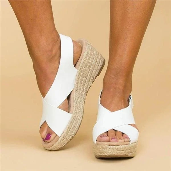 Women's Cross Strap Espadrille Wedge Sandals Open Toe