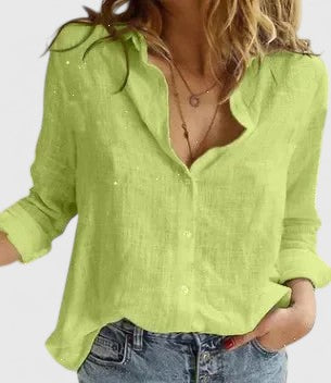 Women's Linen Button Down Shirt Relaxed Fit Collar