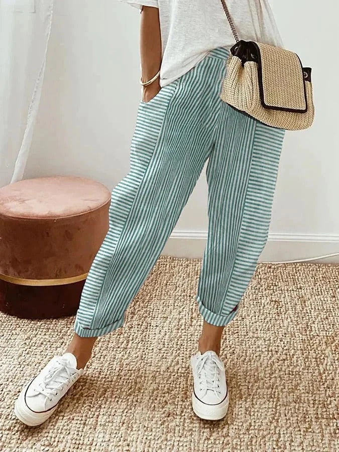 Women's Classic Striped Cotton Trousers