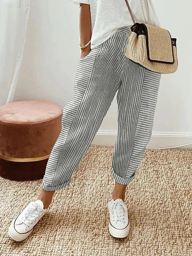 Women's Classic Striped Cotton Trousers
