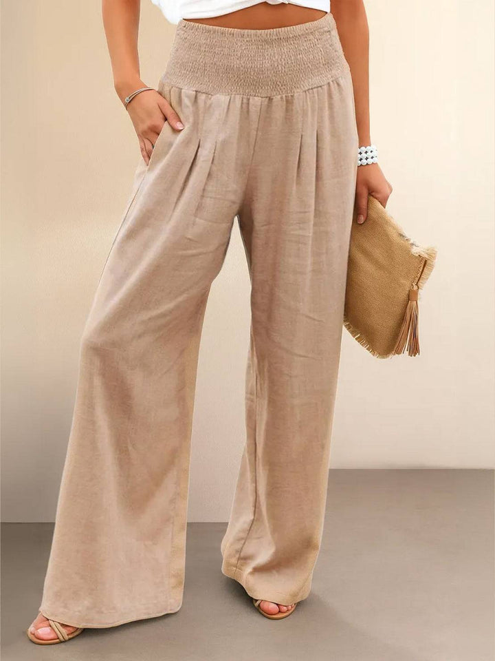 Women's Wide Leg Pants High Waist Smocked Palazzo Trousers