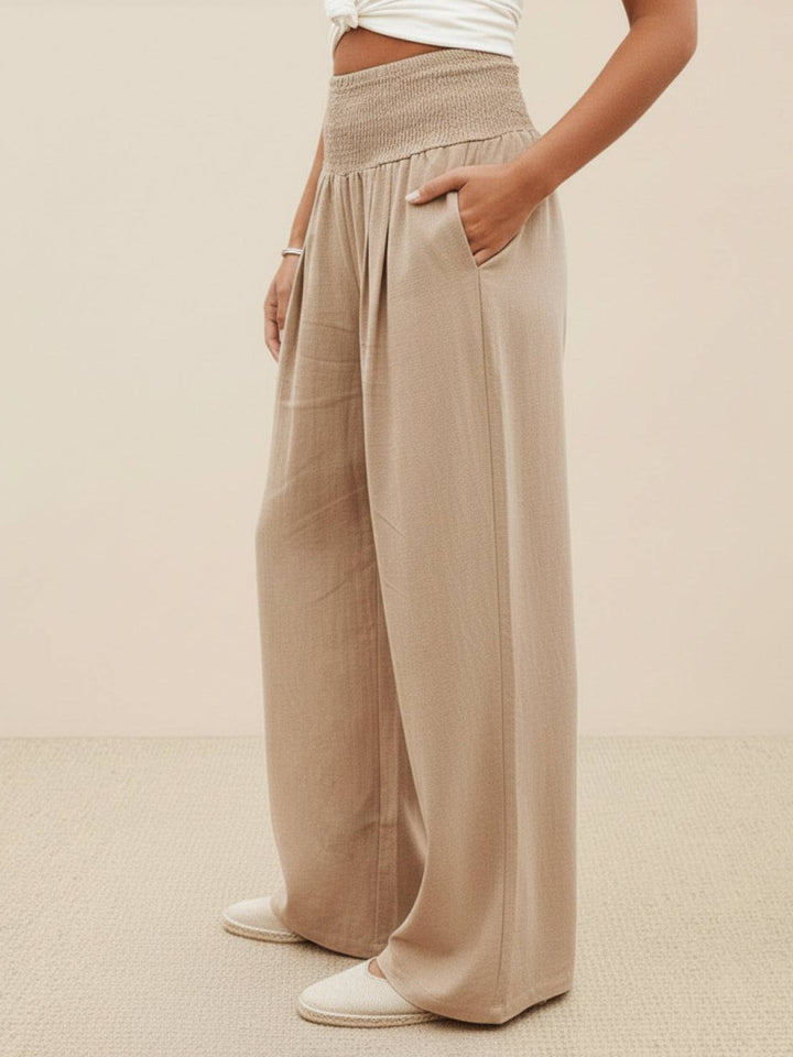 Women's Wide Leg Pants High Waist Smocked Palazzo Trousers