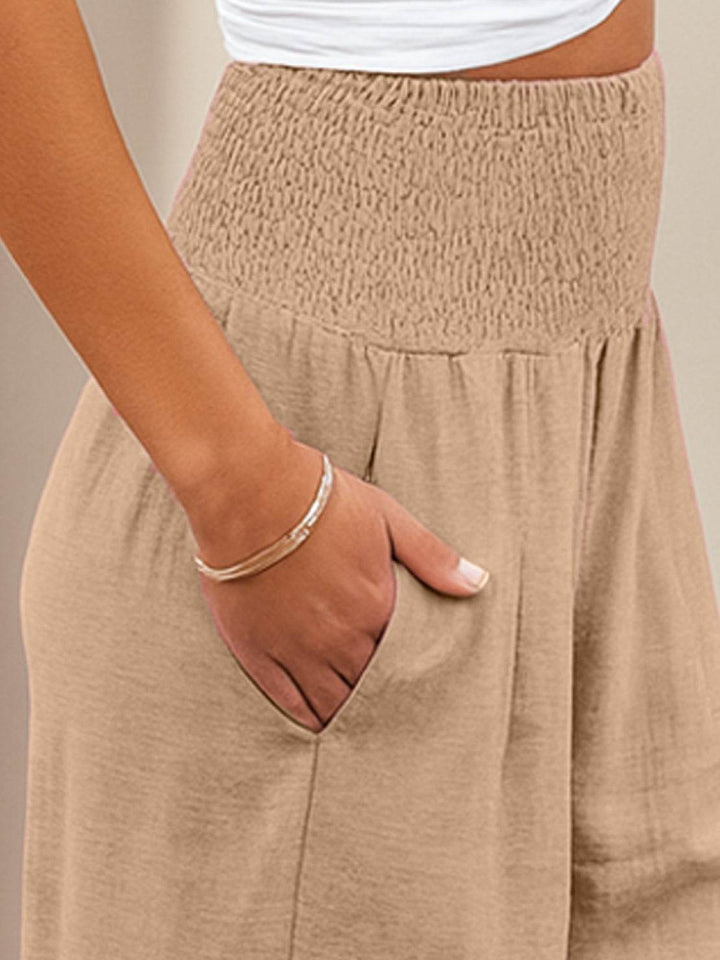 Women's Wide Leg Pants High Waist Smocked Palazzo Trousers