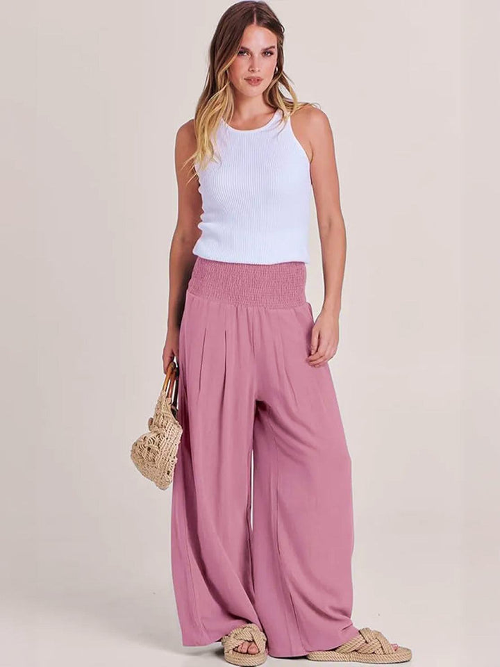 Women's Wide Leg Pants High Waist Smocked Palazzo Trousers