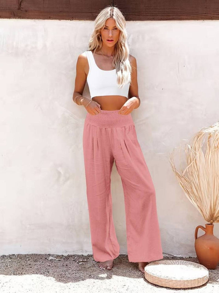 Women's Wide Leg Pants High Waist Smocked Palazzo Trousers