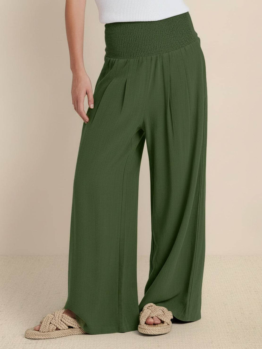 Women's Wide Leg Pants High Waist Smocked Palazzo Trousers