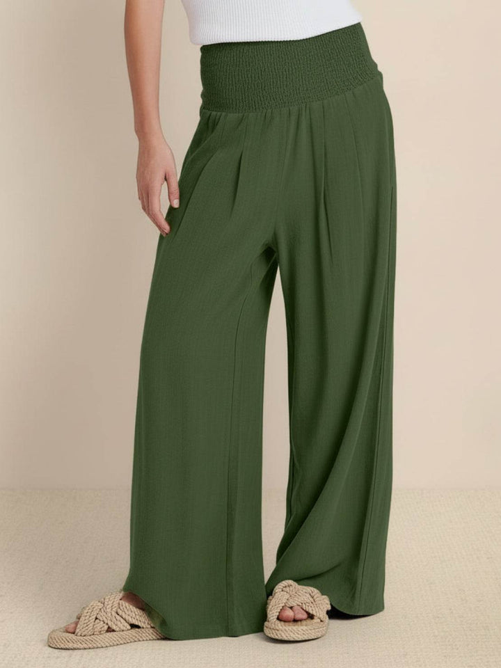 Women's Wide Leg Pants High Waist Smocked Palazzo Trousers