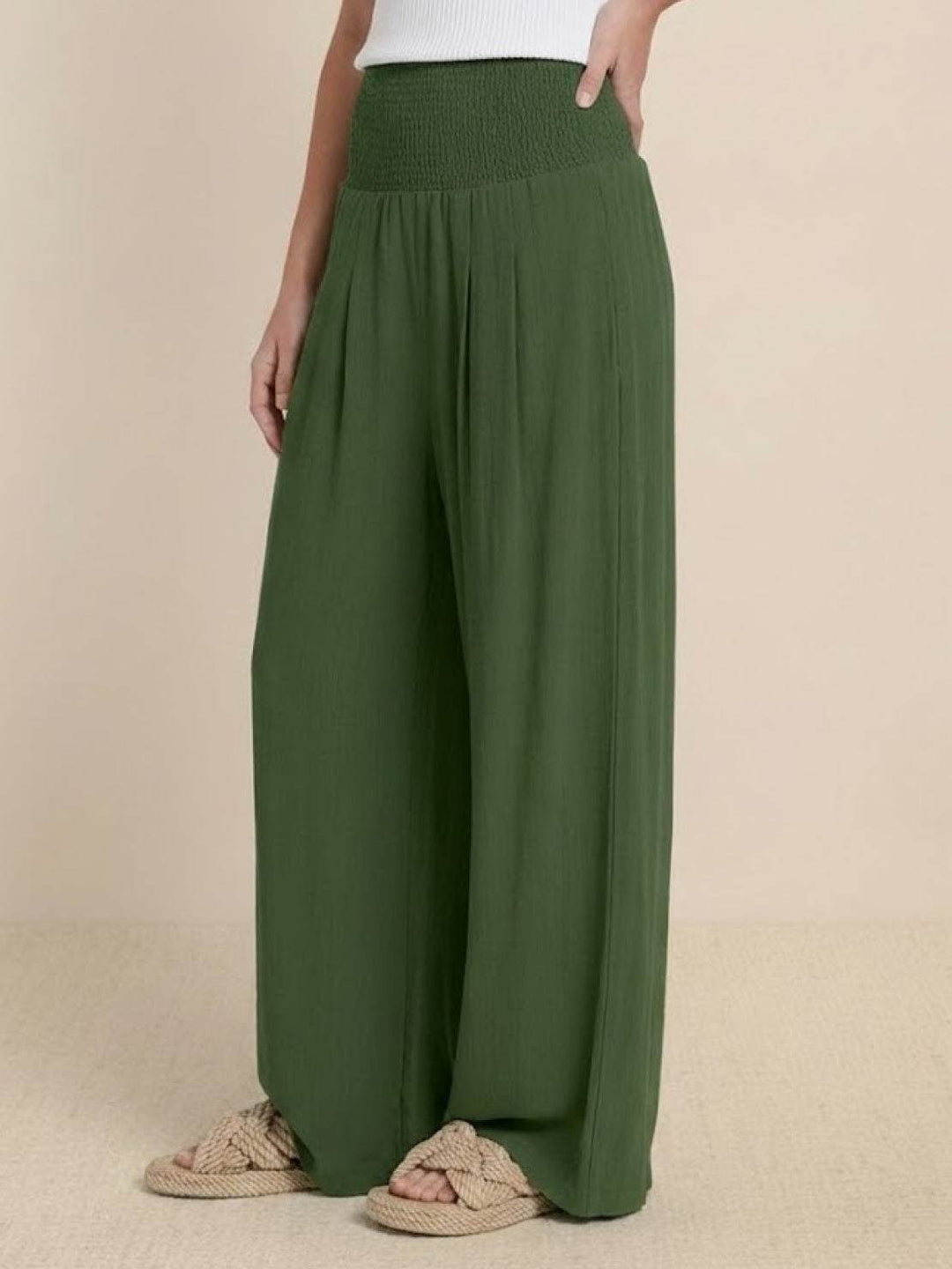 Women's High Waist Wide Leg Pants Smocked Waistband