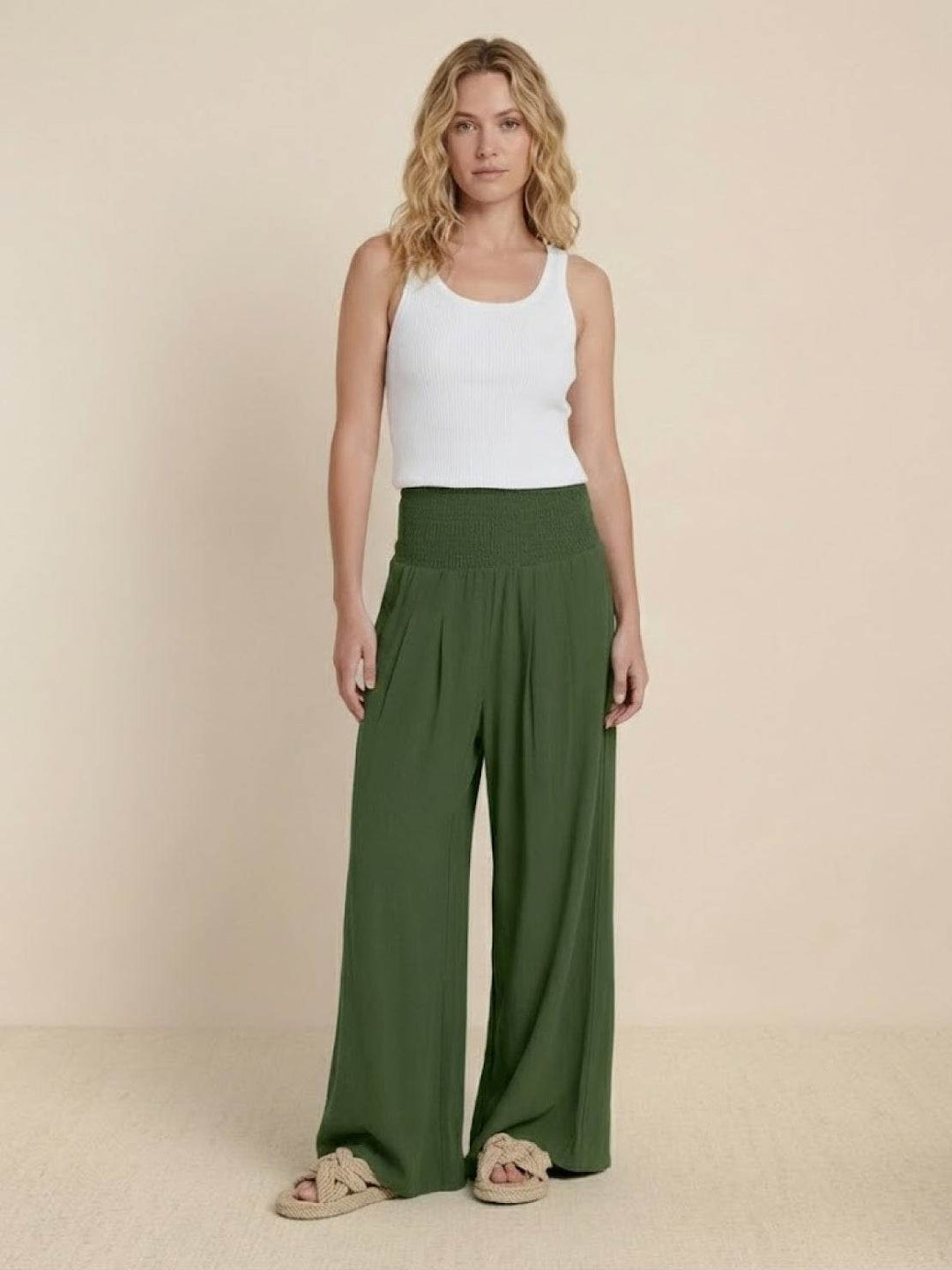 Women's Wide Leg Pants High Waist Smocked Palazzo Trousers