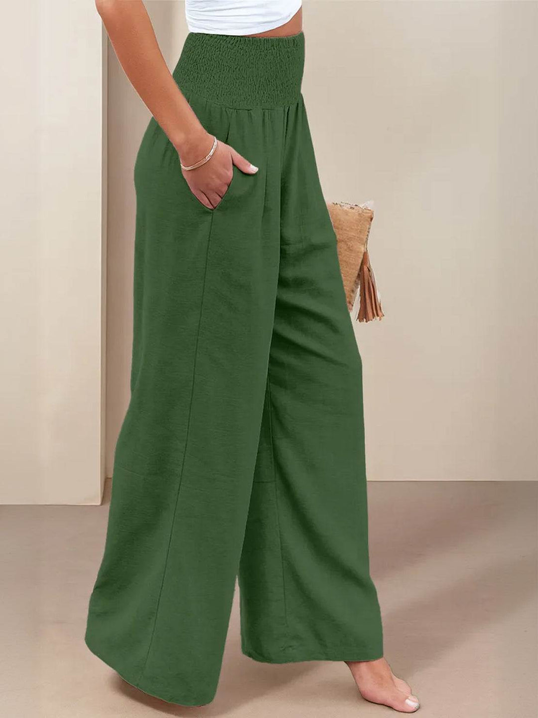Women's Wide Leg Pants High Waist Smocked Palazzo Trousers