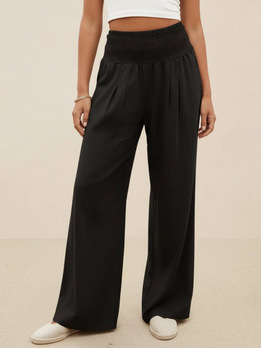 Women's Wide Leg Pants High Waist Smocked Palazzo Trousers