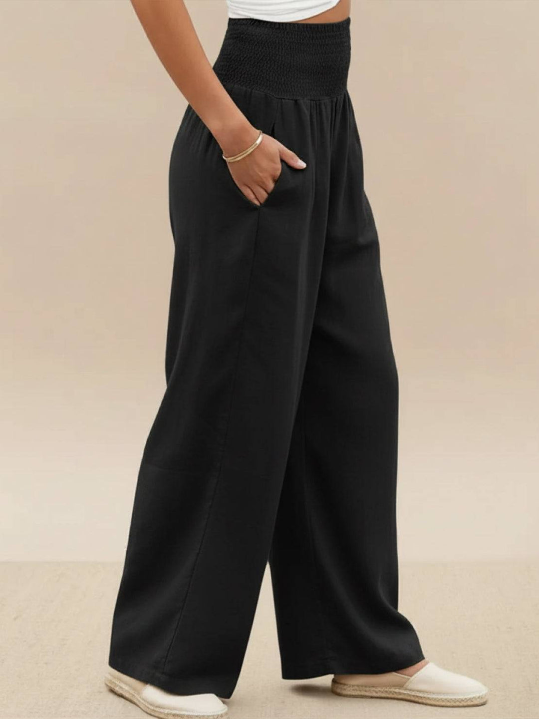 Women's Wide Leg Pants High Waist Smocked Palazzo Trousers