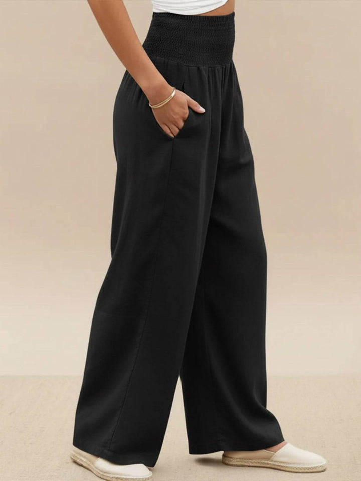 Women's Wide Leg Pants High Waist Smocked Palazzo Trousers