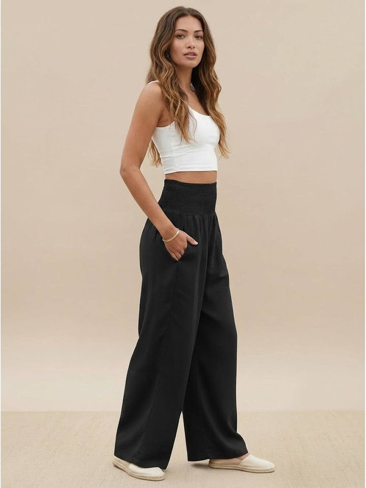Women's Wide Leg Pants High Waist Smocked Palazzo Trousers