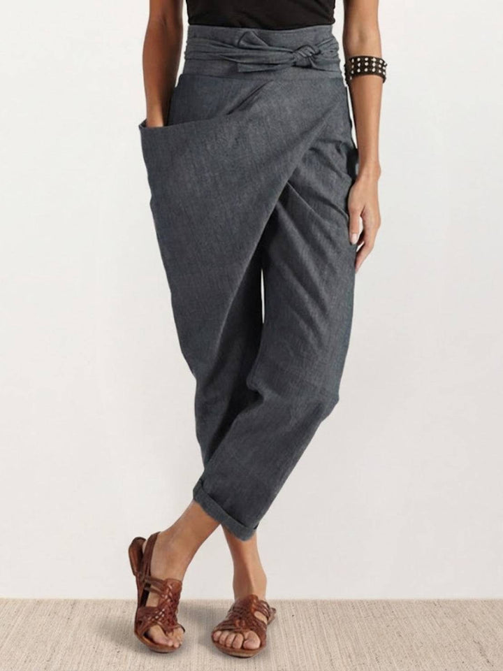 Women's High Waist Wrap Front Cropped Tapered Pants