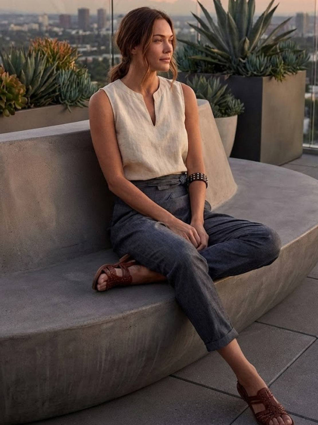 Women's High Waist Wrap Front Cropped Tapered Pants
