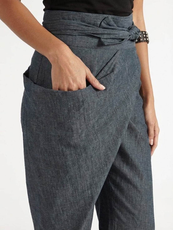 Women's High Waist Wrap Front Cropped Tapered Pants