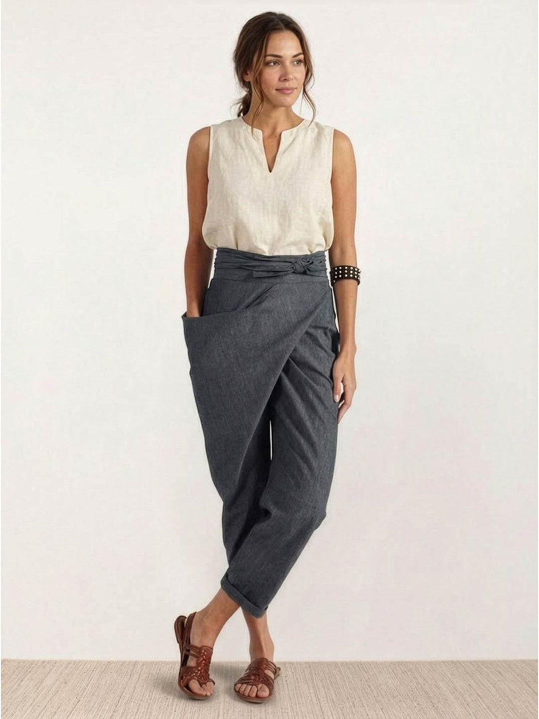 Women's High Waist Wrap Front Cropped Tapered Pants
