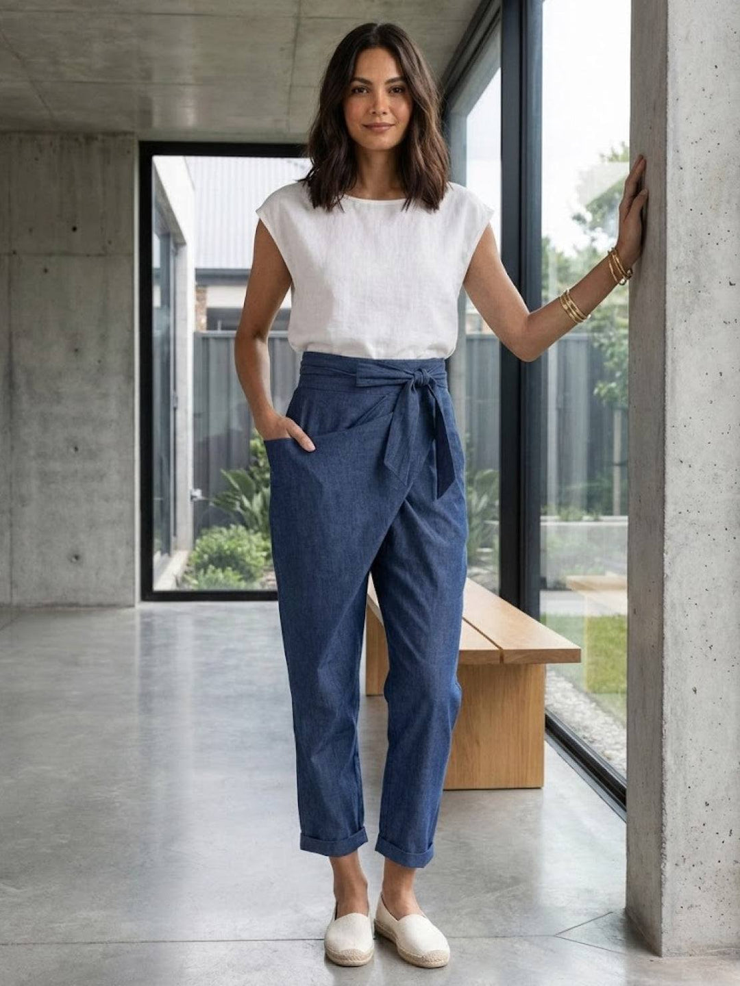 Women's High Waist Wrap Front Cropped Tapered Pants