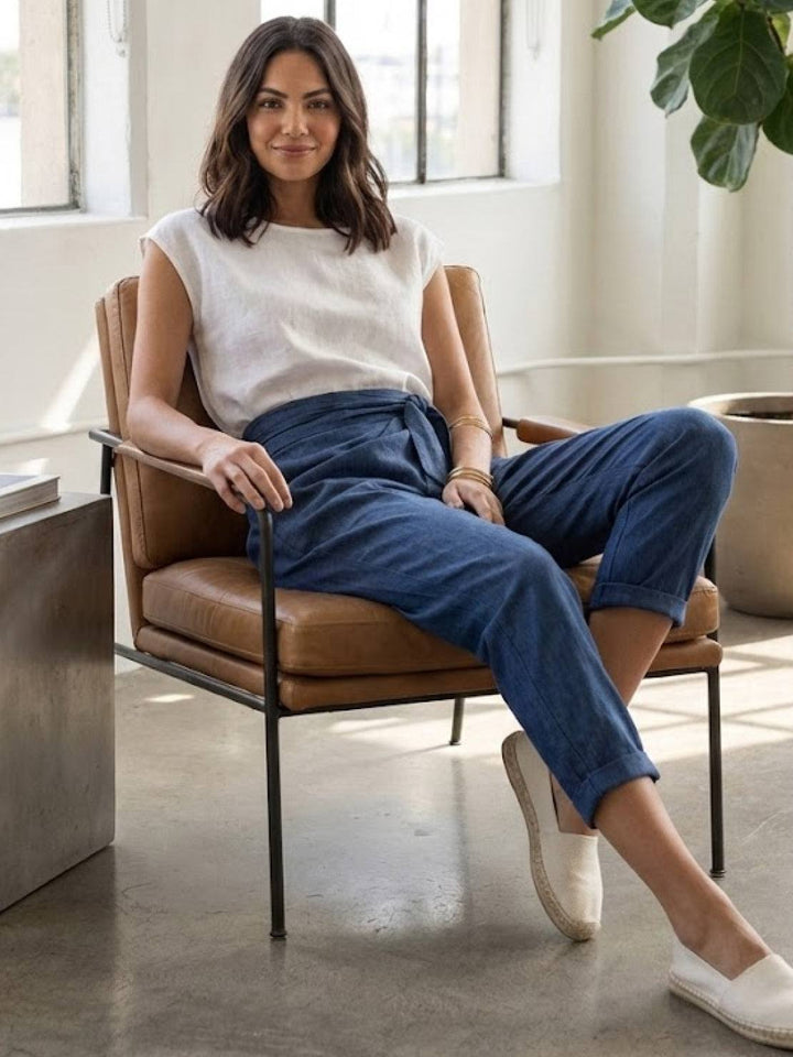 Women's High Waist Wrap Front Cropped Tapered Pants