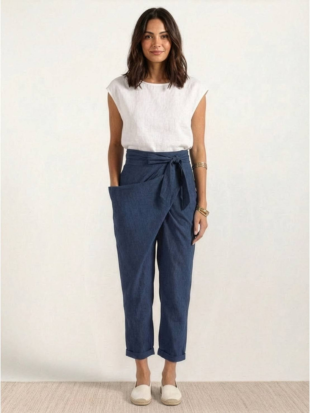 Women's High Waist Wrap Front Cropped Tapered Pants