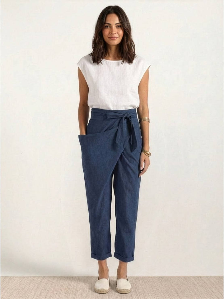 Women's High Waist Wrap Front Cropped Tapered Pants