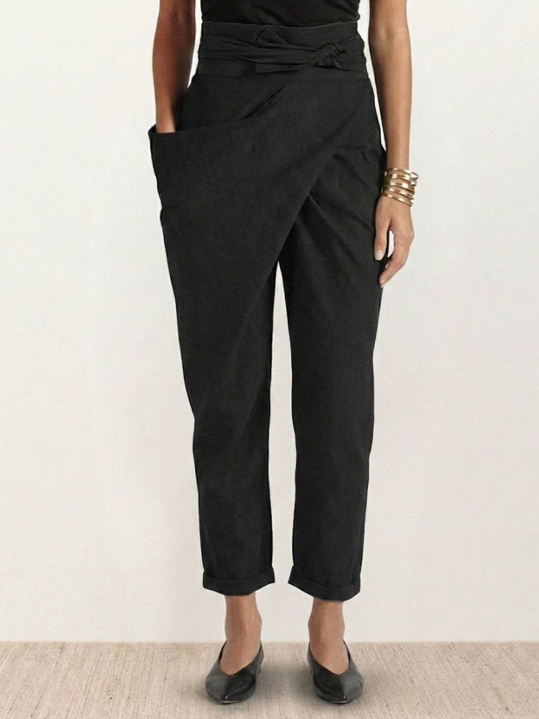 Women's High Waist Wrap Front Cropped Tapered Pants