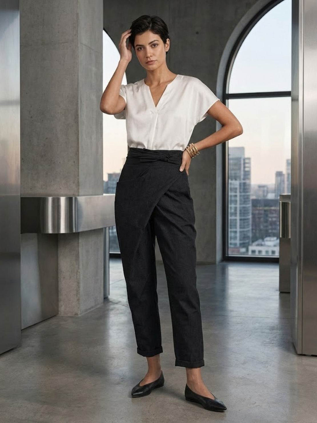 Women's High Waist Wrap Front Cropped Tapered Pants