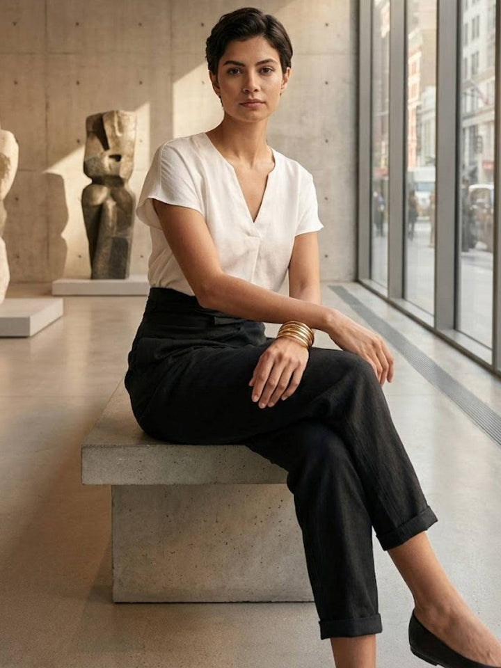 Women's High Waist Wrap Front Cropped Tapered Pants