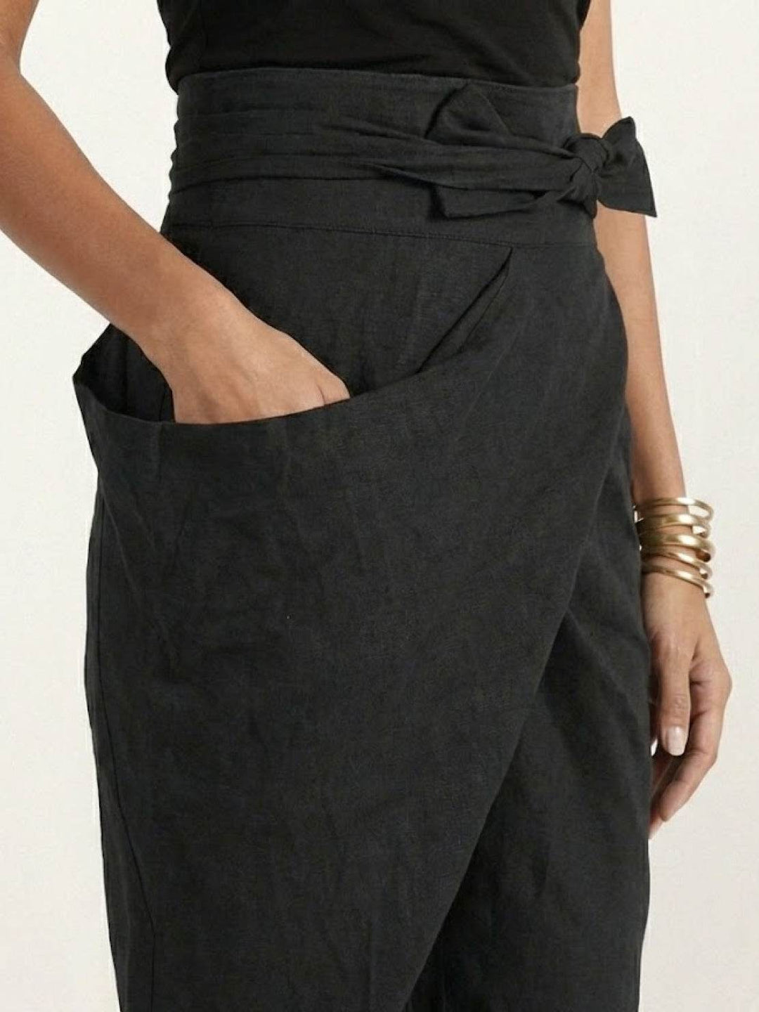 Women's High Waist Wrap Front Cropped Tapered Pants
