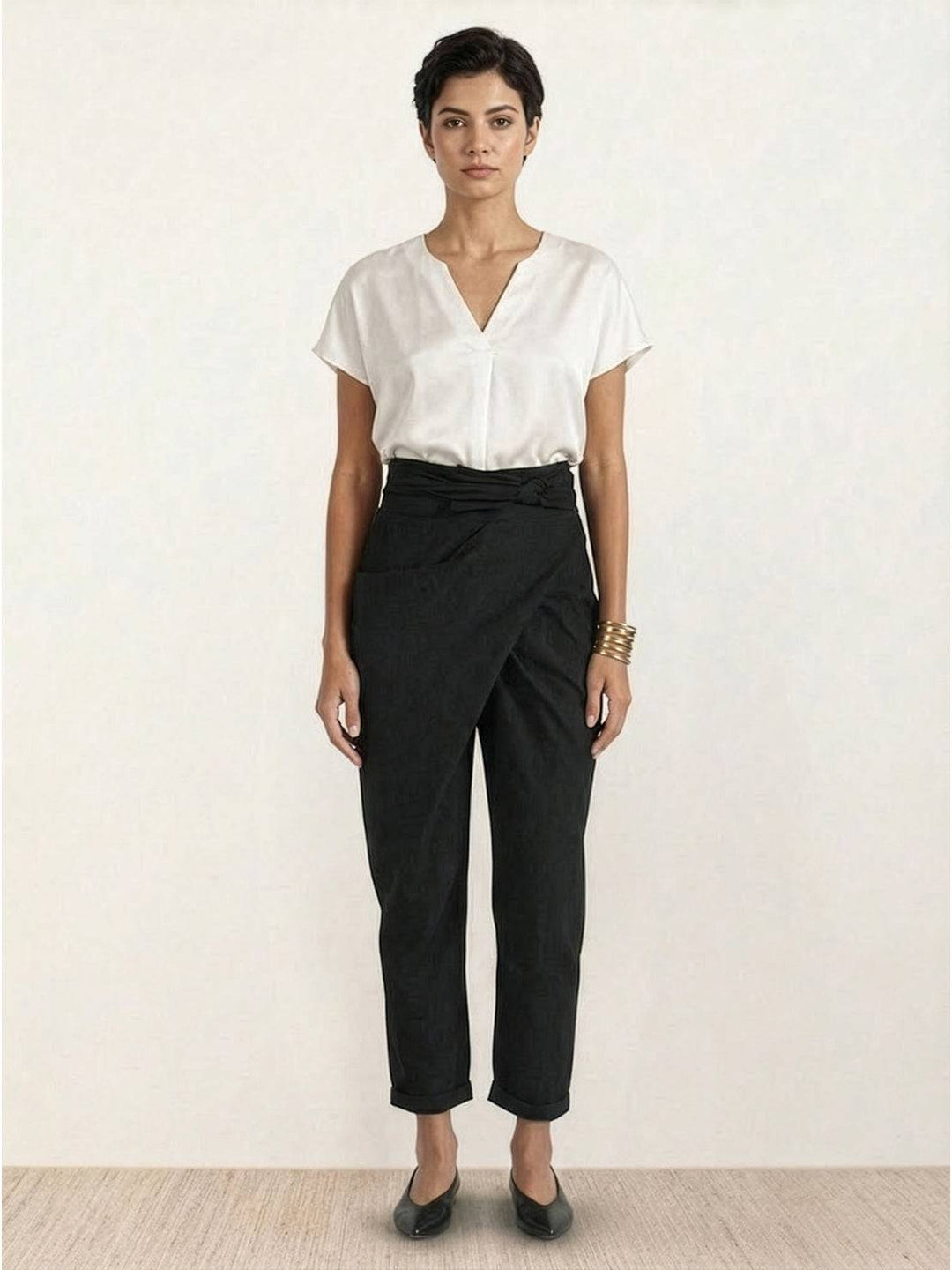 Women's High Waist Wrap Front Cropped Tapered Pants